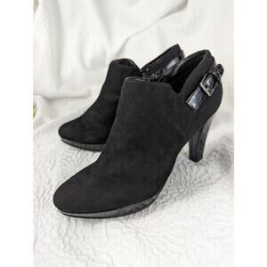 NWT! EAST 5TH! BLACK PATENT LEATHER & FAUX SUEDE ANKLE BOOTIE HEELS! SZ 10M